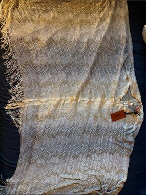 Missoni Gold and Silver Zigzag Fringe Poncho